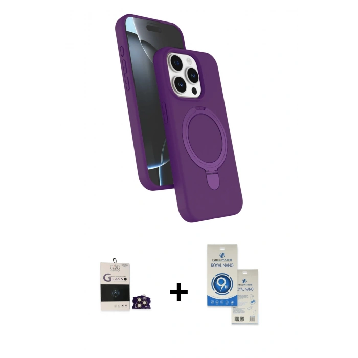 MARSİLYAN™- iPhone 14 Pro Max Kılıf İz Işık Koleksiyonu - Şeffaf Royal Nano Ekran Koruyucu + Bilvis Titan Kamera Lens - GD
