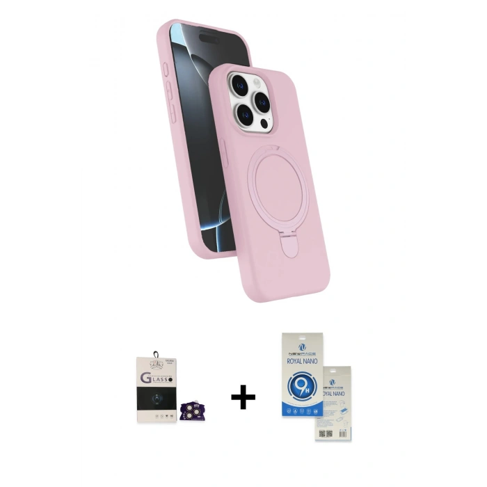 MARSİLYAN™- iPhone 14 Pro Max Kılıf İz Işık Koleksiyonu - Şeffaf Royal Nano Ekran Koruyucu + Bilvis Titan Kamera Lens - GD