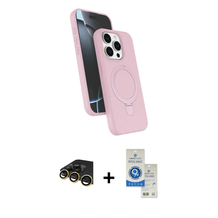 MARSİLYAN™- iPhone 14 Pro Max Kılıf İz Işık Koleksiyonu - Şeffaf Royal Nano Ekran Koruyucu + Raze Metal Kamera Lens - GD