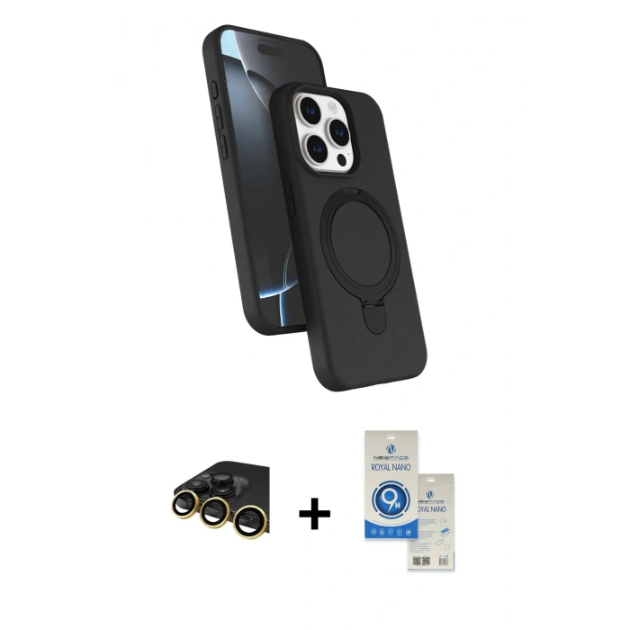 MARSİLYAN™- iPhone 14 Pro Max Kılıf İz Işık Koleksiyonu - Şeffaf Royal Nano Ekran Koruyucu + Raze Metal Kamera Lens - GD