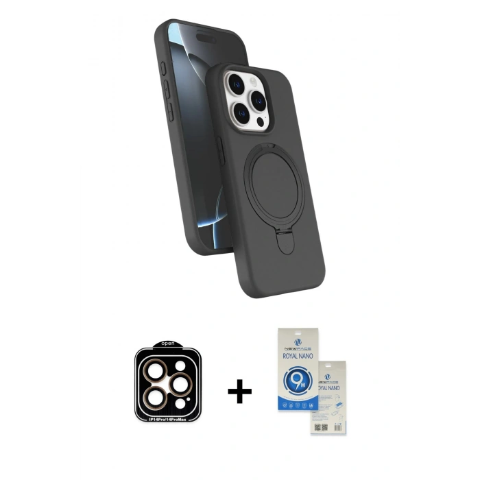 MARSİLYAN™- iPhone 14 Pro Max Kılıf İz Işık Koleksiyonu - Şeffaf Royal Nano Ekran Koruyucu + PVD Metal Kamera Lens - TU