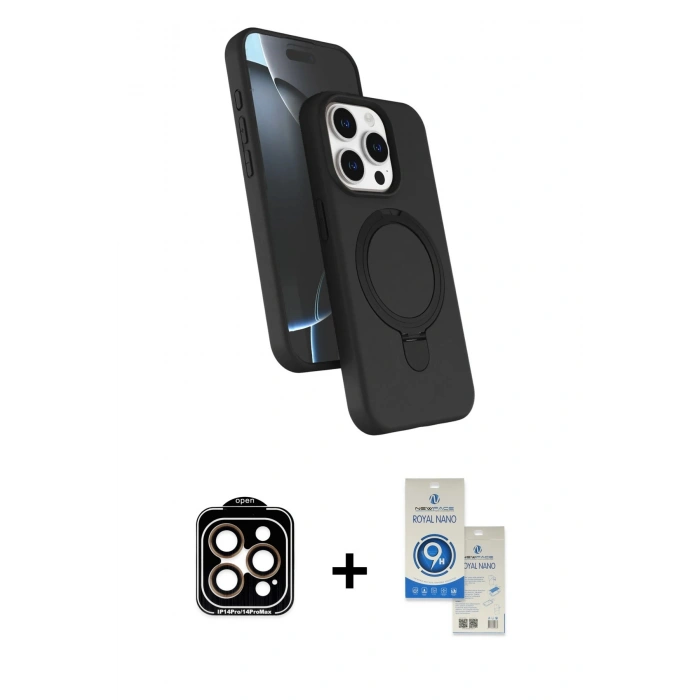 MARSİLYAN™- iPhone 14 Pro Max Kılıf İz Işık Koleksiyonu - Şeffaf Royal Nano Ekran Koruyucu + PVD Metal Kamera Lens - TU