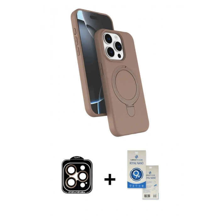 MARSİLYAN™- iPhone 14 Pro Max Kılıf İz Işık Koleksiyonu - Şeffaf Royal Nano Ekran Koruyucu + PVD Metal Kamera Lens - TU