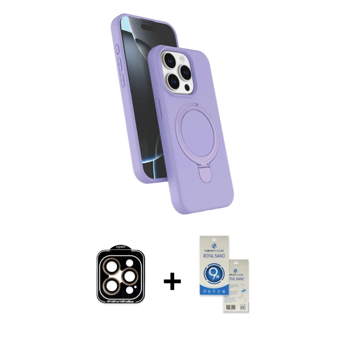 MARSİLYAN™- iPhone 14 Pro Max Kılıf İz Işık Koleksiyonu - Şeffaf Royal Nano Ekran Koruyucu + PVD Metal Kamera Lens - TU
