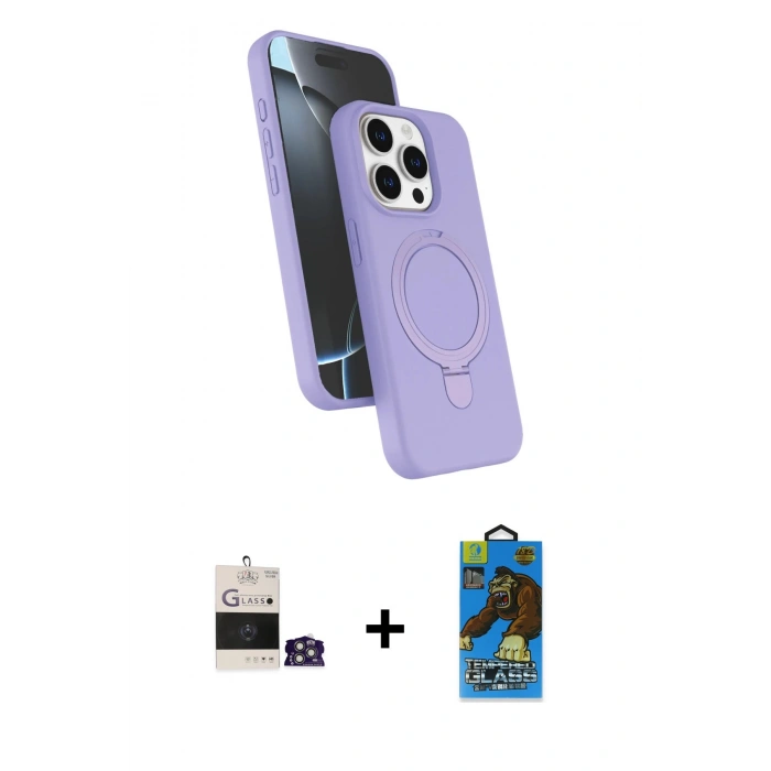 MARSİLYAN™- iPhone 14 Pro Max Kılıf İz Işık Koleksiyonu - Siyah 18D Cam Ekran Koruyucu + Bilvis Titan Kamera Lens - GS
