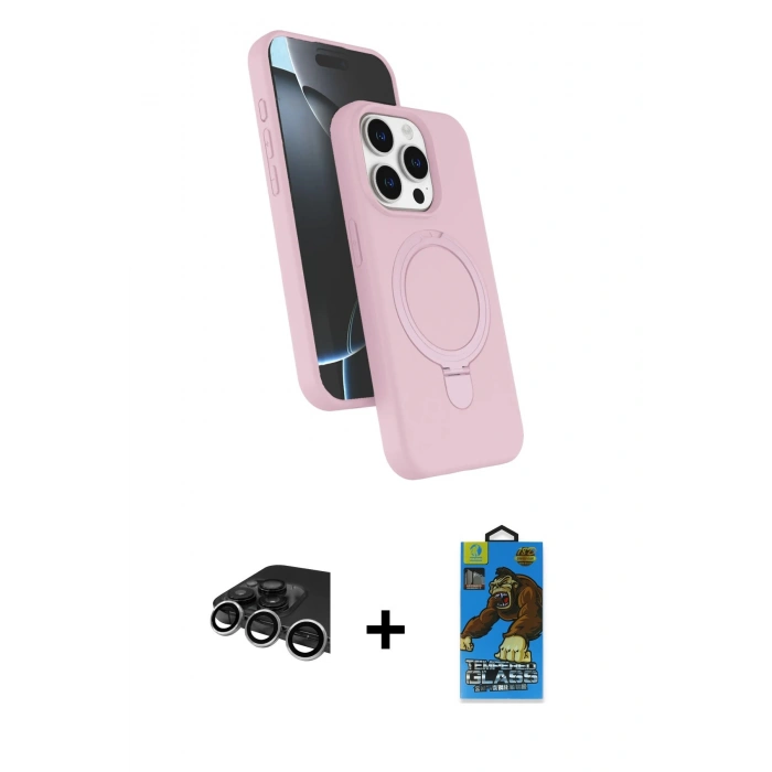 MARSİLYAN™- iPhone 14 Pro Max Kılıf İz Işık Koleksiyonu - Siyah 18D Cam Ekran Koruyucu + Raze Metal Kamera Lens - GS