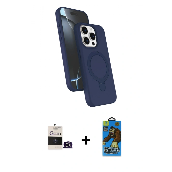 MARSİLYAN™- iPhone 14 Pro Max Kılıf İz Işık Koleksiyonu - Siyah 18D Cam Ekran Koruyucu + Bilvis Titan Kamera Lens - SH