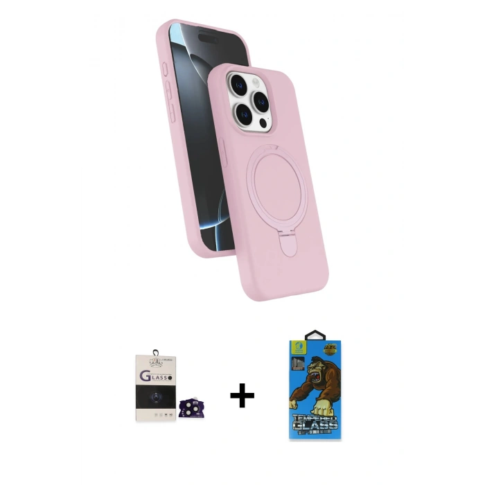 MARSİLYAN™- iPhone 14 Pro Max Kılıf İz Işık Koleksiyonu - Siyah 18D Cam Ekran Koruyucu + Bilvis Titan Kamera Lens - SH