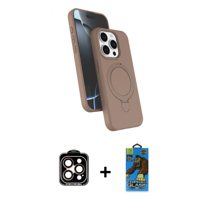 MARSİLYAN™- iPhone 14 Pro Max Kılıf İz Işık Koleksiyonu - Siyah 18D Cam Ekran Koruyucu + PVD Metal Kamera Lens - TU