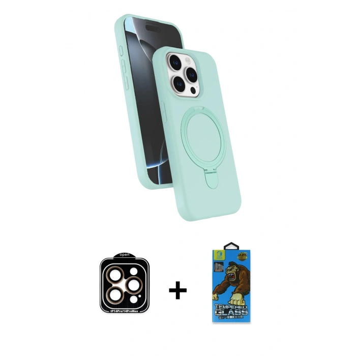 MARSİLYAN™- iPhone 14 Pro Max Kılıf İz Işık Koleksiyonu - Siyah 18D Cam Ekran Koruyucu + PVD Metal Kamera Lens - TU