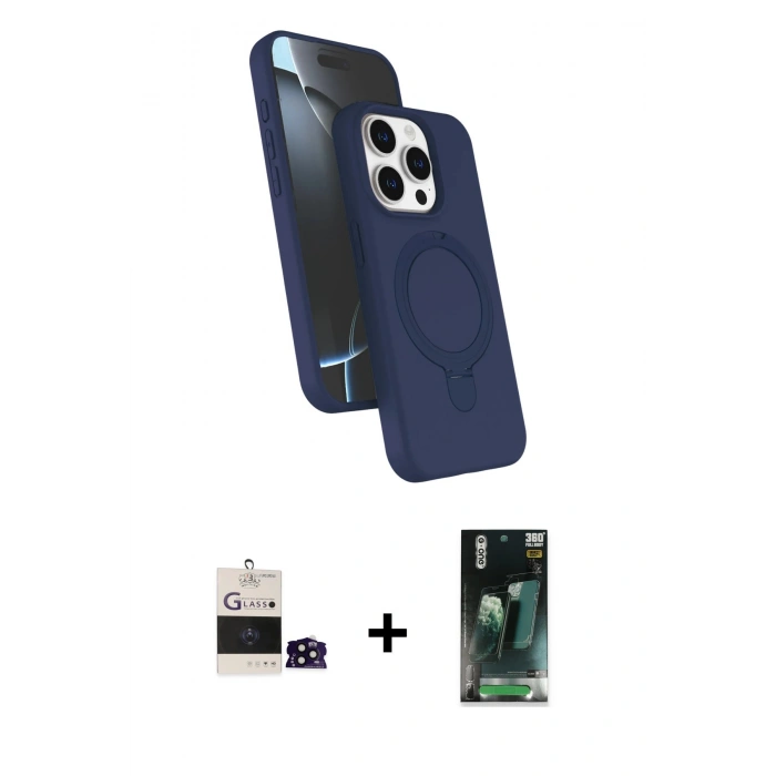 MARSİLYAN™- iPhone 14 Pro Max Kılıf İz Işık Koleksiyonu - Siyah 360 Mat Full Body Arka Koruyucu + Bilvis Titan Kamera Lens - SH