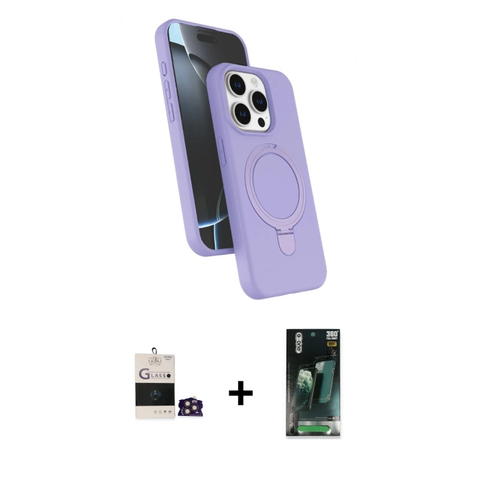 MARSİLYAN™- iPhone 14 Pro Max Kılıf İz Işık Koleksiyonu - Siyah 360 Mat Full Body Arka Koruyucu + Bilvis Titan Kamera Lens - GD
