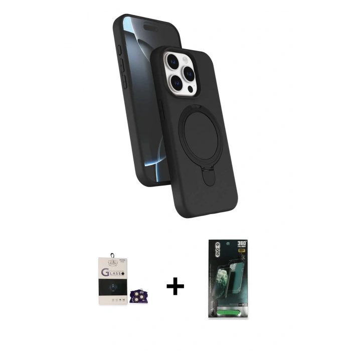 MARSİLYAN™- iPhone 14 Pro Max Kılıf İz Işık Koleksiyonu - Siyah 360 Mat Full Body Arka Koruyucu + Bilvis Titan Kamera Lens - GD