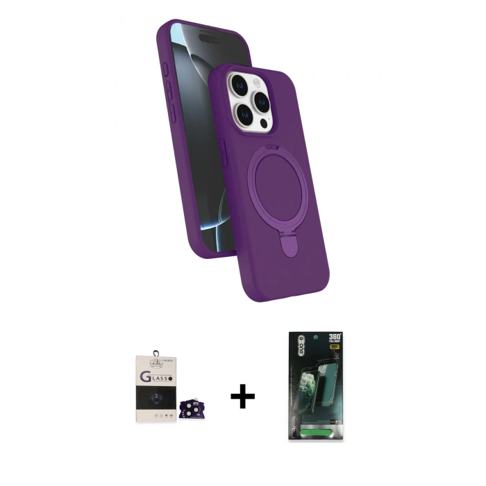 MARSİLYAN™- iPhone 14 Pro Max Kılıf İz Işık Koleksiyonu - Siyah 360 Mat Full Body Arka Koruyucu + Bilvis Titan Kamera Lens - SH
