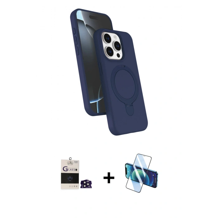 MARSİLYAN™- iPhone 14 Pro Max Kılıf İz Işık Koleksiyonu - Siyah 3D Antistatik Cam Ekran Koruyucu + Derin Mor Bilvis Titan Kamera Lens