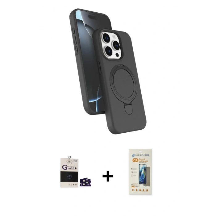 MARSİLYAN™- iPhone 14 Pro Max Kılıf İz Işık Koleksiyonu - Siyah 6D Mat Seramik Hayalet Nano Ekran Koruyucu + Bilvis Titan Kamera Lens - DNMR