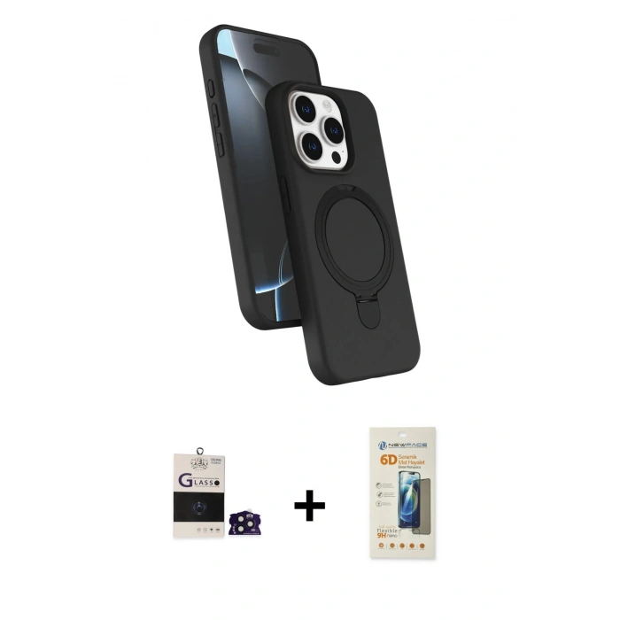 MARSİLYAN™- iPhone 14 Pro Max Kılıf İz Işık Koleksiyonu - Siyah 6D Mat Seramik Hayalet Nano Ekran Koruyucu + Bilvis Titan Kamera Lens - DNMR