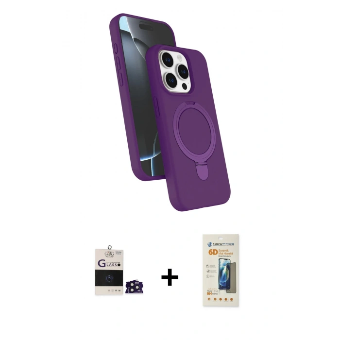 MARSİLYAN™- iPhone 14 Pro Max Kılıf İz Işık Koleksiyonu - Siyah 6D Mat Seramik Hayalet Nano Ekran Koruyucu + Bilvis Titan Kamera Lens - DNMR