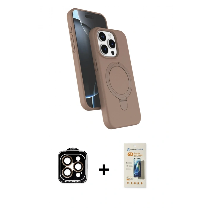 MARSİLYAN™- iPhone 14 Pro Max Kılıf İz Işık Koleksiyonu - Siyah 6D Mat Seramik Hayalet Nano Ekran Koruyucu + PVD Metal Kamera Lens - TU