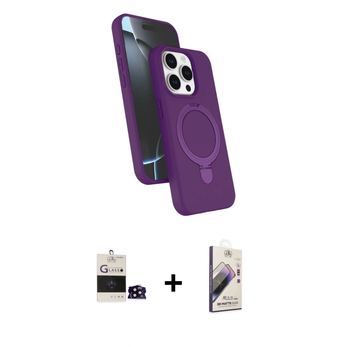 MARSİLYAN™- iPhone 14 Pro Max Kılıf İz Işık Koleksiyonu - Siyah Bilvis 3D Mat Cam Ekran Koruyucu + Bilvis Titan Kamera Lens - SH