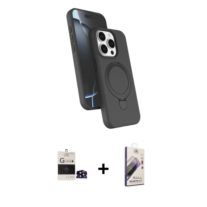 MARSİLYAN™- iPhone 14 Pro Max Kılıf İz Işık Koleksiyonu - Siyah Bilvis 3D Mat Cam Ekran Koruyucu + Bilvis Titan Kamera Lens - SH