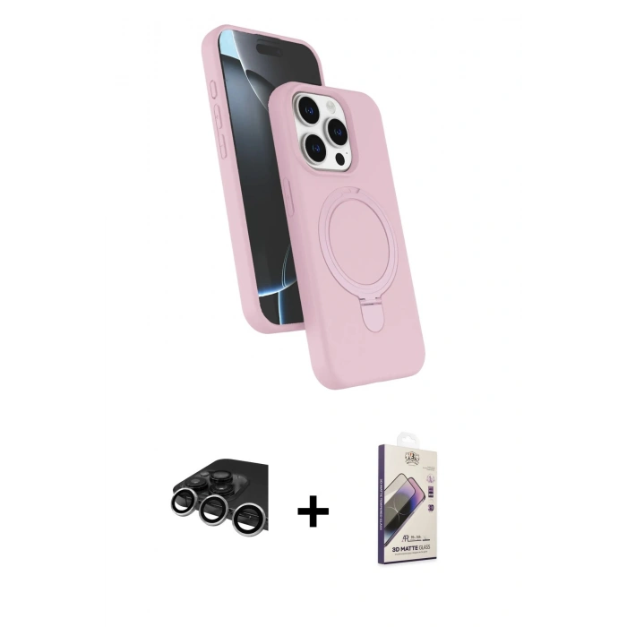 MARSİLYAN™- iPhone 14 Pro Max Kılıf İz Işık Koleksiyonu - Siyah Bilvis 3D Mat Cam Ekran Koruyucu + Raze Metal Kamera Lens - GS