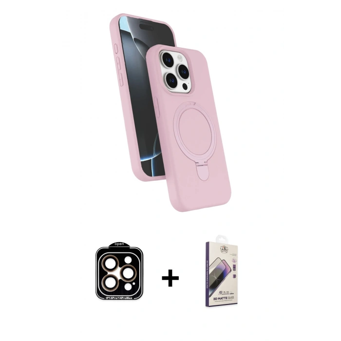 MARSİLYAN™- iPhone 14 Pro Max Kılıf İz Işık Koleksiyonu - Siyah Bilvis 3D Mat Cam Ekran Koruyucu + PVD Metal Kamera Lens - TU