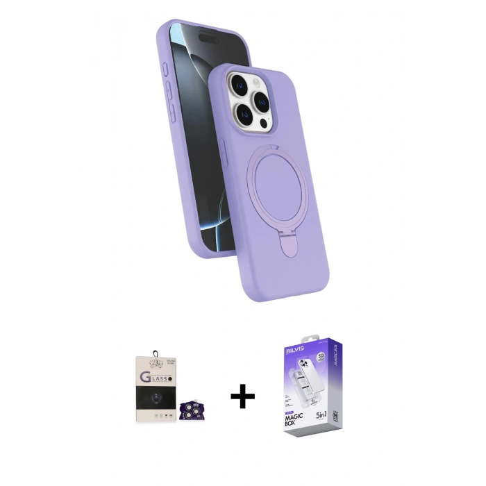 MARSİLYAN™- iPhone 14 Pro Max Kılıf İz Işık Koleksiyonu - Siyah Bilvis 5in1 3D Magic Cam Ekran Koruyucu + Bilvis Titan Kamera Lens - GS