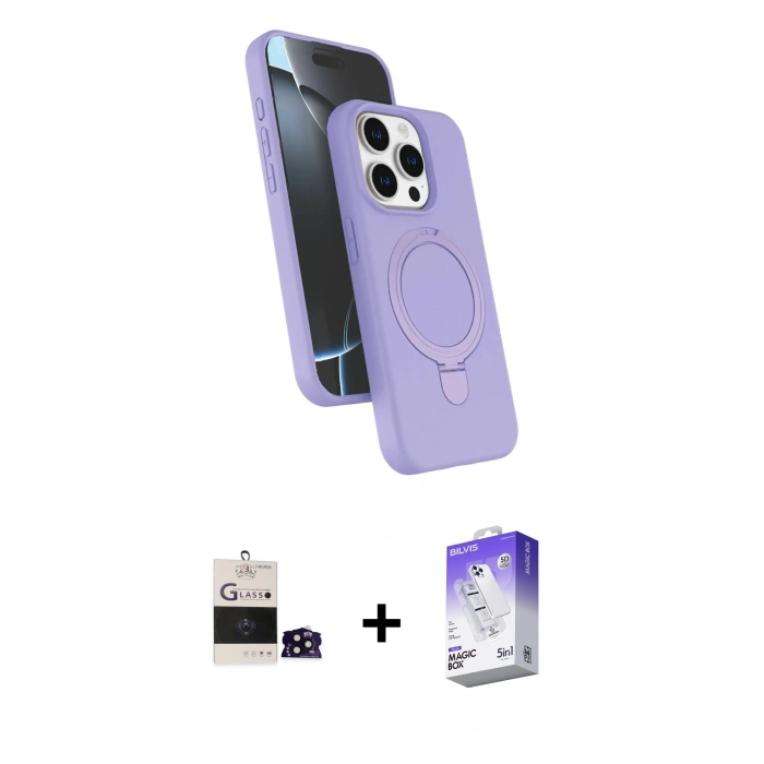 MARSİLYAN™- iPhone 14 Pro Max Kılıf İz Işık Koleksiyonu - Siyah Bilvis 5in1 3D Magic Cam Ekran Koruyucu + Bilvis Titan Kamera Lens - SH