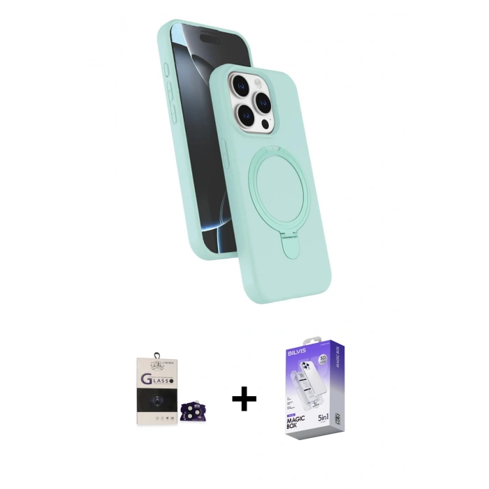 MARSİLYAN™- iPhone 14 Pro Max Kılıf İz Işık Koleksiyonu - Siyah Bilvis 5in1 3D Magic Cam Ekran Koruyucu + Bilvis Titan Kamera Lens - SH