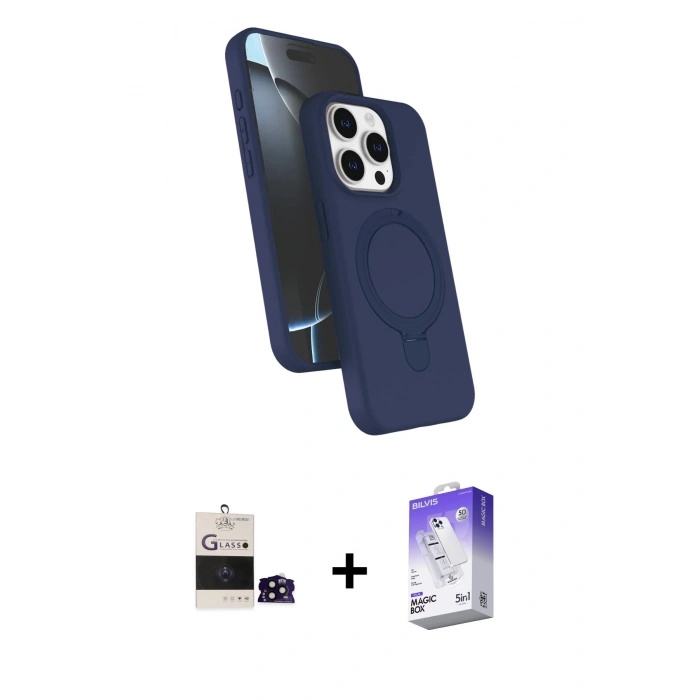 MARSİLYAN™- iPhone 14 Pro Max Kılıf İz Işık Koleksiyonu - Siyah Bilvis 5in1 3D Magic Cam Ekran Koruyucu + Bilvis Titan Kamera Lens - SH