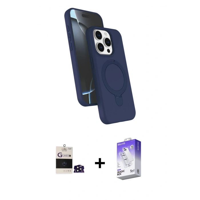 MARSİLYAN™- iPhone 14 Pro Max Kılıf İz Işık Koleksiyonu - Siyah Bilvis 5in1 3D Magic Cam Ekran Koruyucu + Bilvis Titan Kamera Lens - DNMR