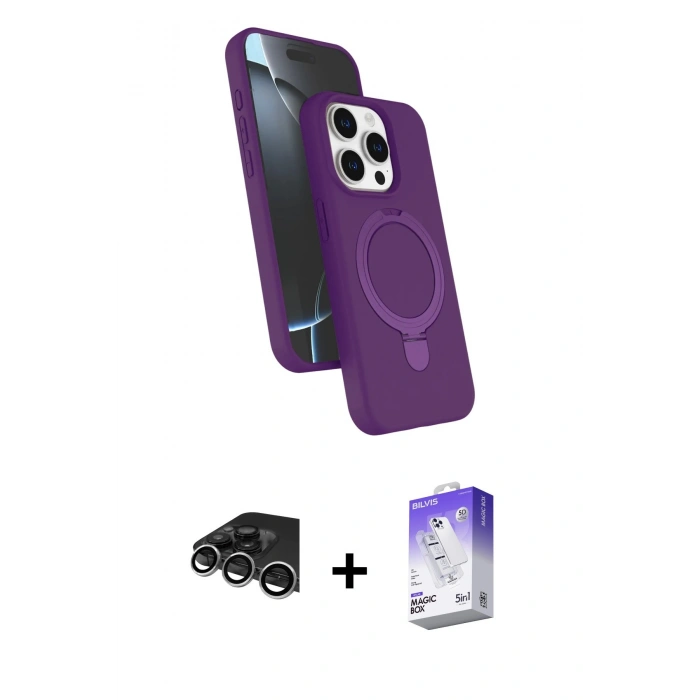 MARSİLYAN™- iPhone 14 Pro Max Kılıf İz Işık Koleksiyonu - Siyah Bilvis 5in1 3D Magic Cam Ekran Koruyucu + Raze Metal Kamera Lens - GS