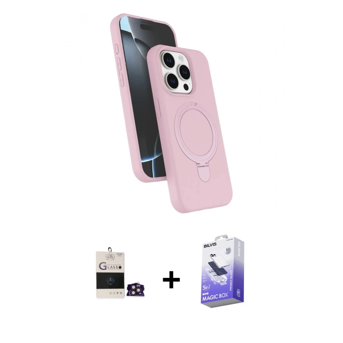 MARSİLYAN™- iPhone 14 Pro Max Kılıf İz Işık Koleksiyonu - Siyah Bilvis 5in1 5D Magic Hayalet Cam Ekran Koruyucu + Gold Bilvis Titan Kamera Lens