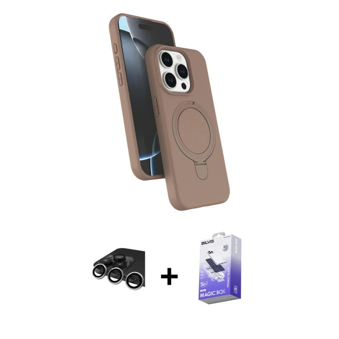 MARSİLYAN™- iPhone 14 Pro Max Kılıf İz Işık Koleksiyonu - Siyah Bilvis 5in1 5D Magic Hayalet Cam Ekran Koruyucu + Raze Metal Kamera Lens - GS