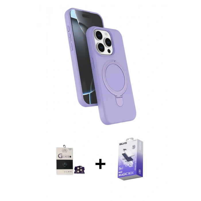 MARSİLYAN™- iPhone 14 Pro Max Kılıf İz Işık Koleksiyonu - Siyah Bilvis 5in1 5D Magic Hayalet Cam Ekran Koruyucu + Gold Bilvis Titan Kamera Lens