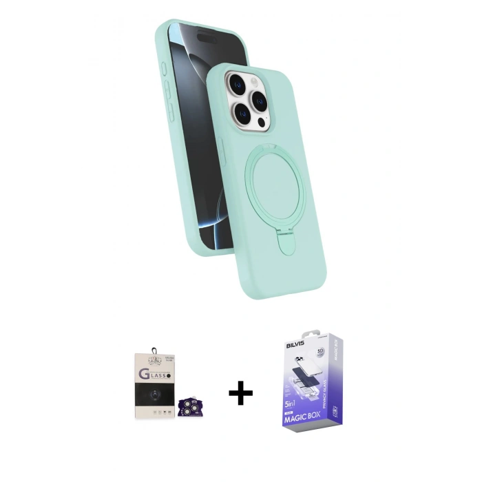 MARSİLYAN™- iPhone 14 Pro Max Kılıf İz Işık Koleksiyonu - Siyah Bilvis 5in1 5D Magic Hayalet Cam Ekran Koruyucu + Gümüş Bilvis Titan Kamera Lens