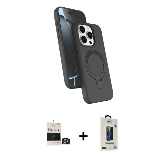 MARSİLYAN™- iPhone 14 Pro Max Kılıf İz Işık Koleksiyonu - Siyah Bilvis Hayalet Cam Ekran Koruyucu + Bilvis Titan Kamera Lens - GD