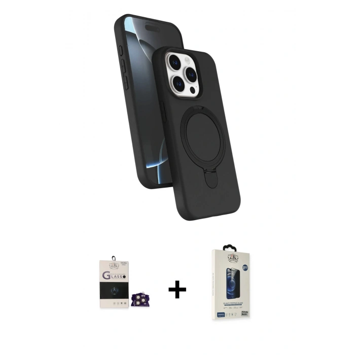 MARSİLYAN™- iPhone 14 Pro Max Kılıf İz Işık Koleksiyonu - Siyah Bilvis Hayalet Cam Ekran Koruyucu + Bilvis Titan Kamera Lens - GD