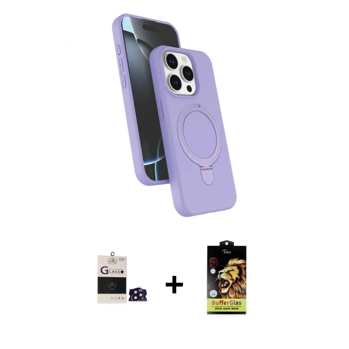 MARSİLYAN™- iPhone 14 Pro Max Kılıf İz Işık Koleksiyonu - Siyah Buffer Cam Ekran Koruyucu + Bilvis Titan Kamera Lens - DNMR