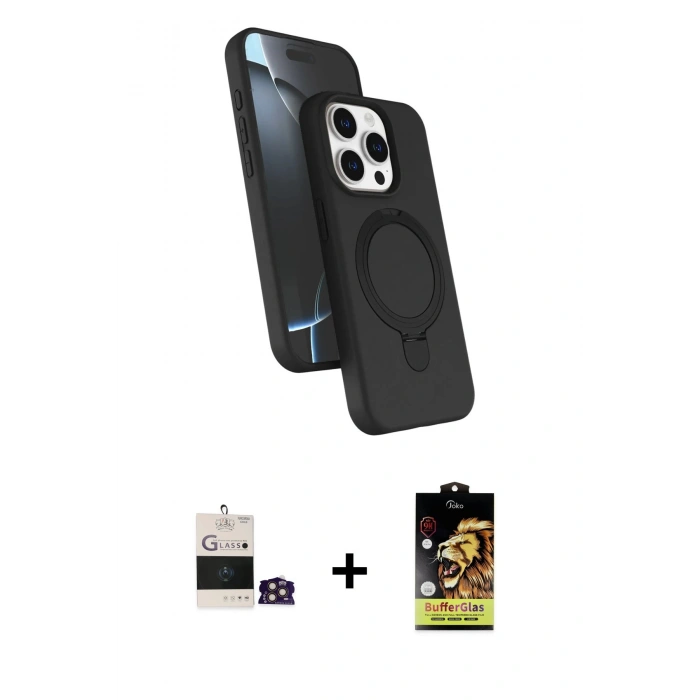 MARSİLYAN™- iPhone 14 Pro Max Kılıf İz Işık Koleksiyonu - Siyah Buffer Cam Ekran Koruyucu + Bilvis Titan Kamera Lens - GD