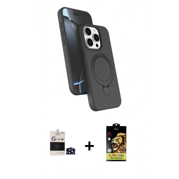 MARSİLYAN™- iPhone 14 Pro Max Kılıf İz Işık Koleksiyonu - Siyah Buffer Cam Ekran Koruyucu + Bilvis Titan Kamera Lens - DNMR