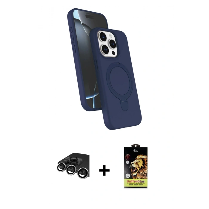 MARSİLYAN™- iPhone 14 Pro Max Kılıf İz Işık Koleksiyonu - Siyah Buffer Cam Ekran Koruyucu + Raze Metal Kamera Lens - GS