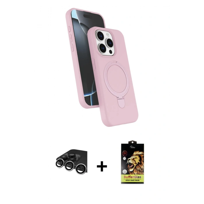 MARSİLYAN™- iPhone 14 Pro Max Kılıf İz Işık Koleksiyonu - Siyah Buffer Cam Ekran Koruyucu + Raze Metal Kamera Lens - GS