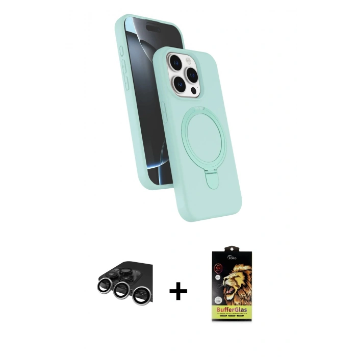 MARSİLYAN™- iPhone 14 Pro Max Kılıf İz Işık Koleksiyonu - Siyah Buffer Cam Ekran Koruyucu + Raze Metal Kamera Lens - GS
