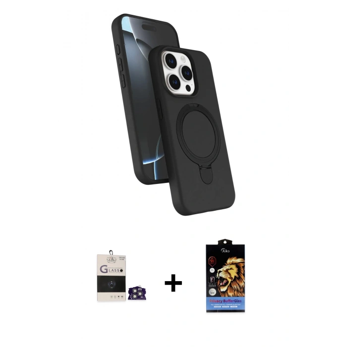 MARSİLYAN™- iPhone 14 Pro Max Kılıf İz Işık Koleksiyonu - Siyah Buffer Hayalet Cam Ekran Koruyucu + Bilvis Titan Kamera Lens - GS