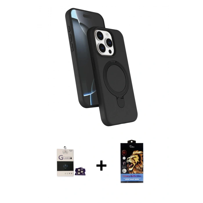 MARSİLYAN™- iPhone 14 Pro Max Kılıf İz Işık Koleksiyonu - Siyah Buffer Hayalet Cam Ekran Koruyucu + Bilvis Titan Kamera Lens - GD