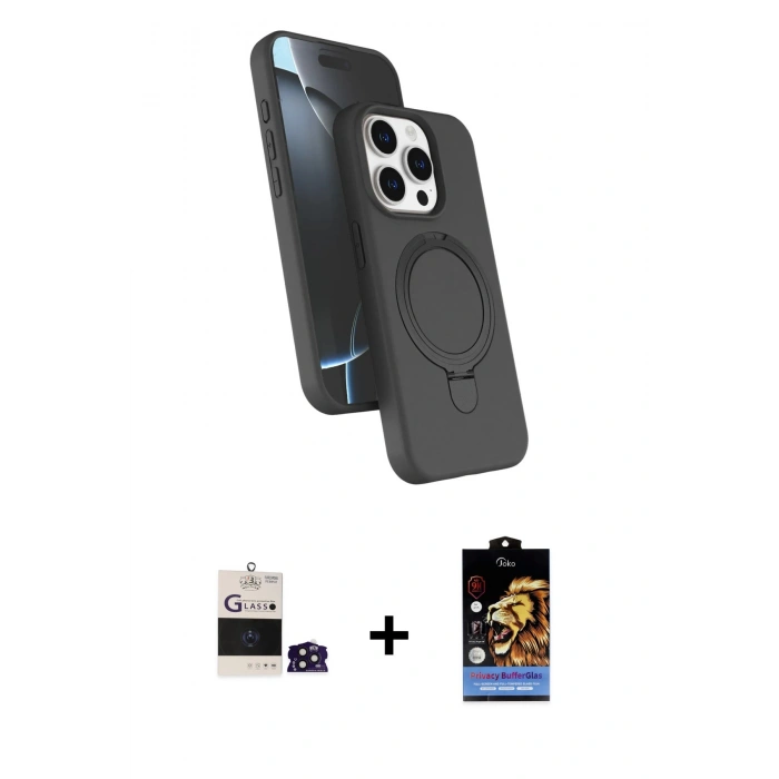 MARSİLYAN™- iPhone 14 Pro Max Kılıf İz Işık Koleksiyonu - Siyah Buffer Hayalet Cam Ekran Koruyucu + Bilvis Titan Kamera Lens - DNMR