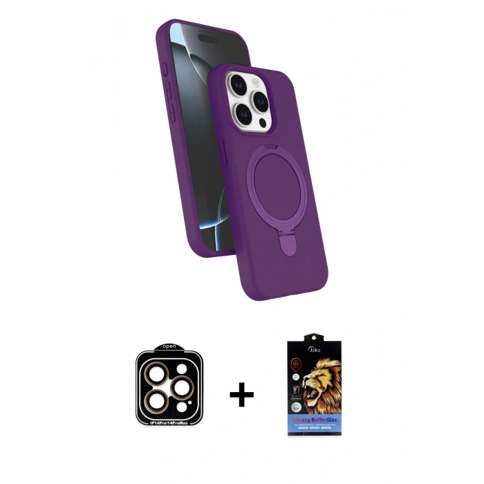 MARSİLYAN™- iPhone 14 Pro Max Kılıf İz Işık Koleksiyonu - Siyah Buffer Hayalet Cam Ekran Koruyucu + PVD Metal Kamera Lens - TU