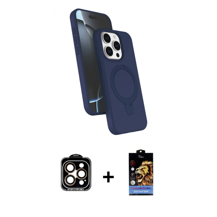 MARSİLYAN™- iPhone 14 Pro Max Kılıf İz Işık Koleksiyonu - Siyah Buffer Hayalet Cam Ekran Koruyucu + PVD Metal Kamera Lens - TU